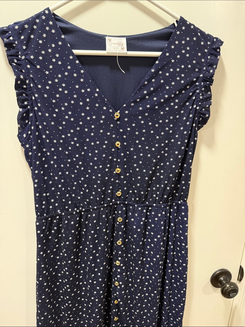 Sundry Navy Star-Print Button Front Midi Dress